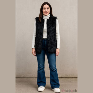 Women's NAPA VALLEY NWT Black Faux Fur Front, Knit Back Vest Size Large